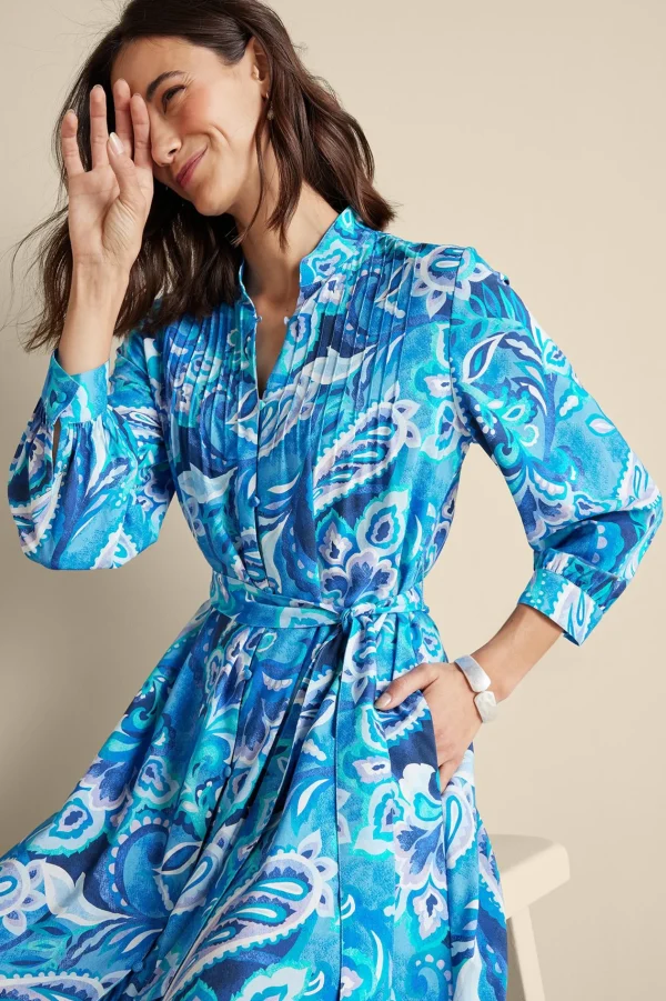 Into The Blues | work to play-Soft Surroundings Feyre Short Dress Island Sun Paisley Blue