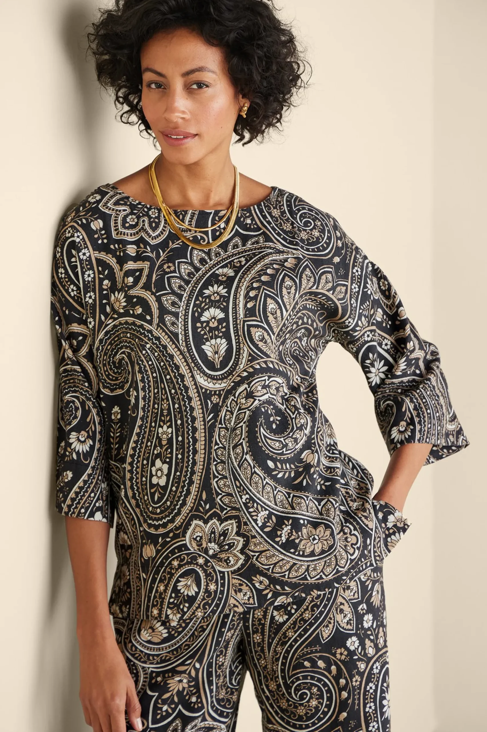 fleur_top_0.webp Vacation Shop | three quarter length-Soft Surroundings Fleur Top Global Paisley