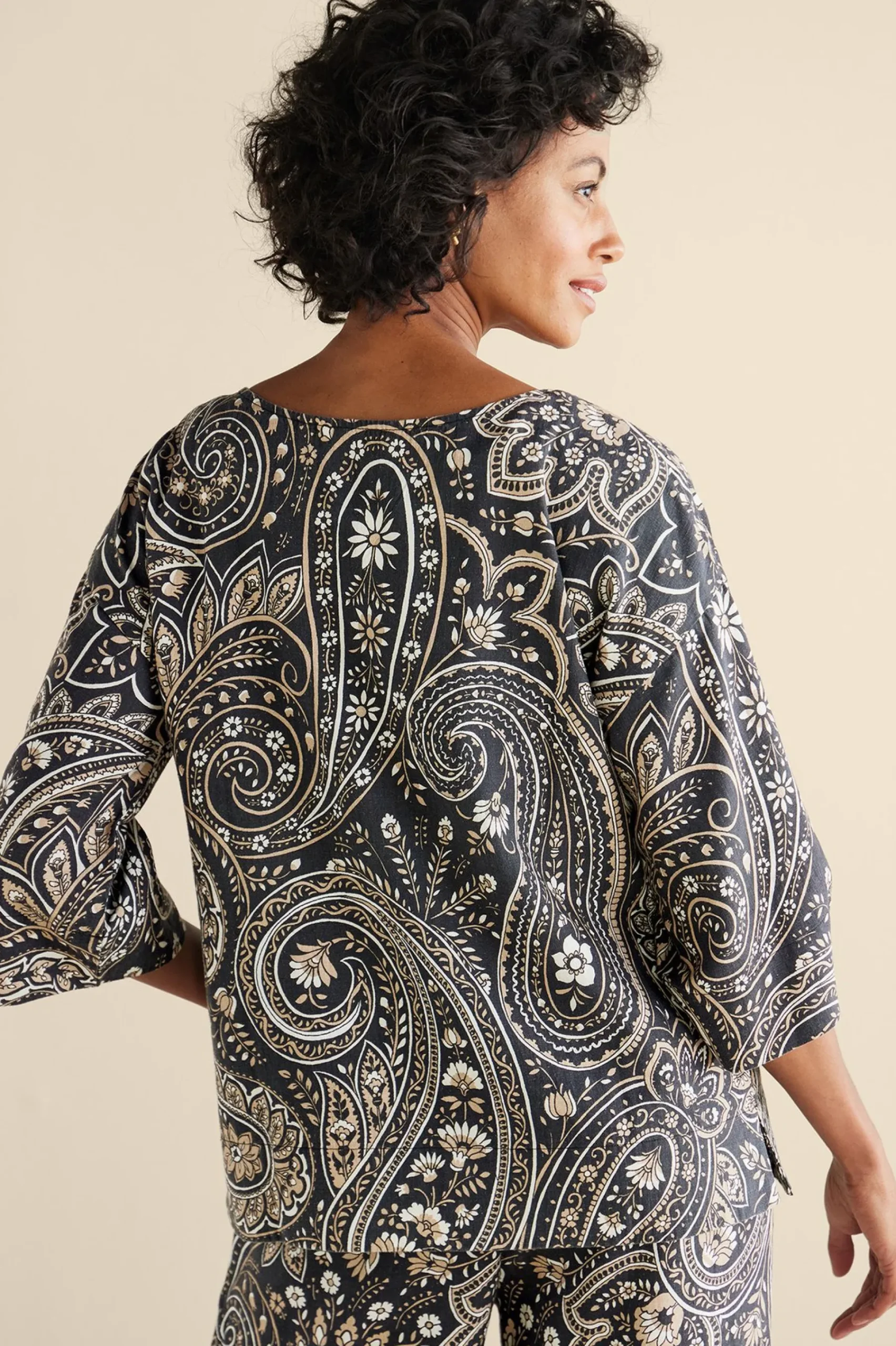 fleur_top_2.webp Vacation Shop | three quarter length-Soft Surroundings Fleur Top Global Paisley