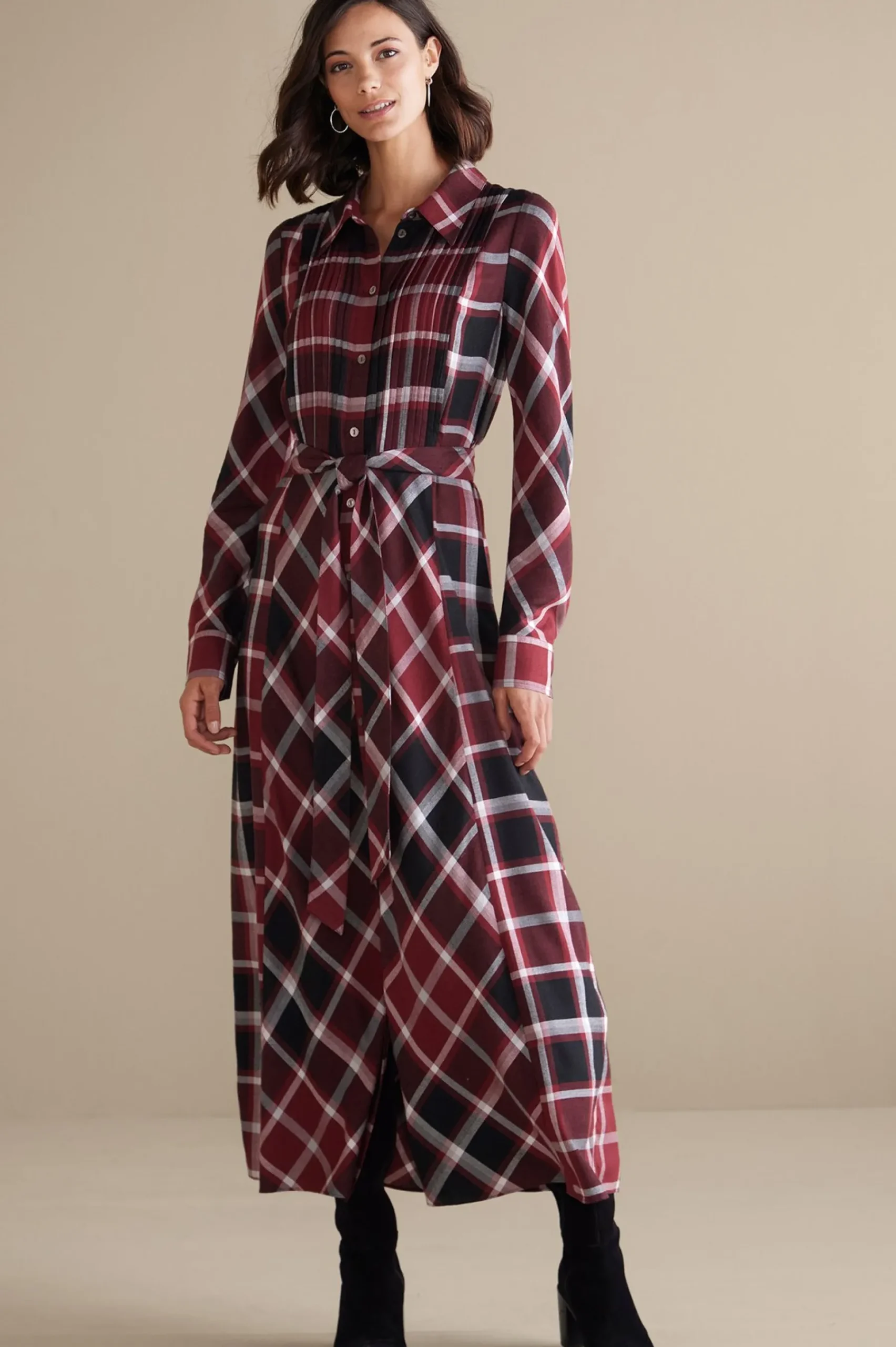 gayle_tartan_dress_0.webp Everyday Styles | patterned-Soft Surroundings Gayle Tartan Dress Cabernet