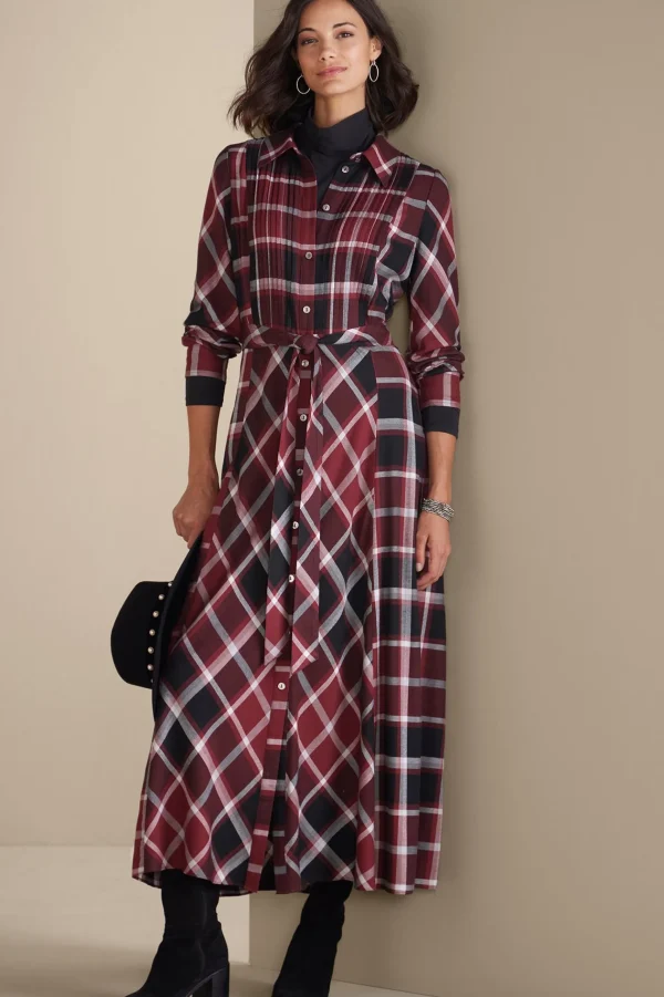 Everyday Styles | patterned-Soft Surroundings Gayle Tartan Dress Cabernet