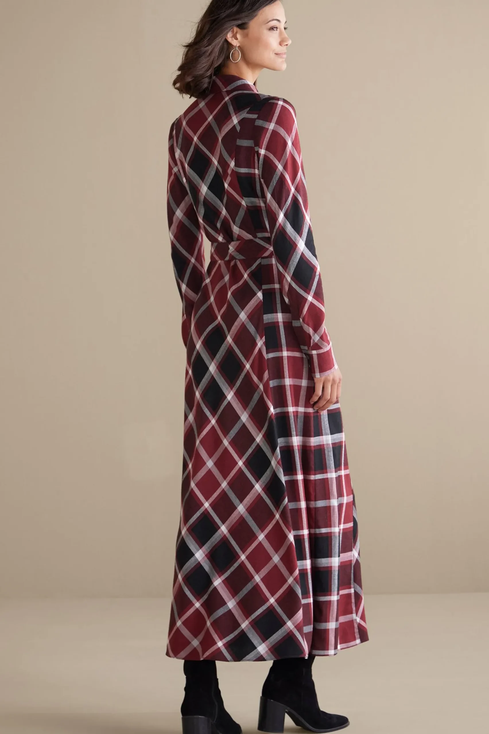 gayle_tartan_dress_2.webp Everyday Styles | patterned-Soft Surroundings Gayle Tartan Dress Cabernet