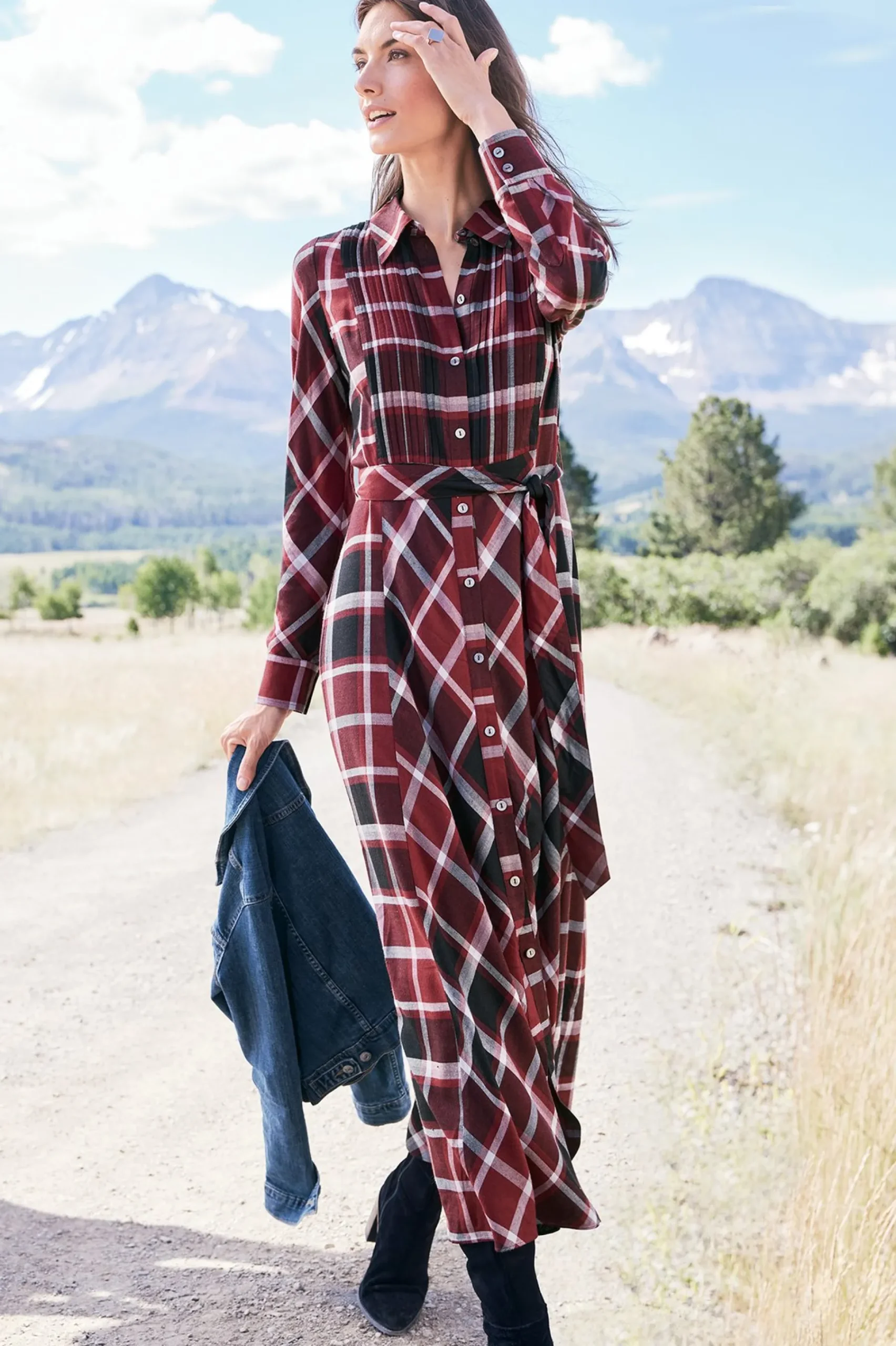 gayle_tartan_dress_3.webp Everyday Styles | patterned-Soft Surroundings Gayle Tartan Dress Cabernet