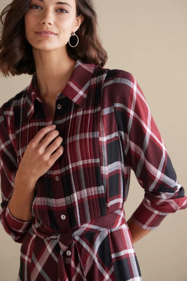 Everyday Styles | patterned-Soft Surroundings Gayle Tartan Dress Cabernet