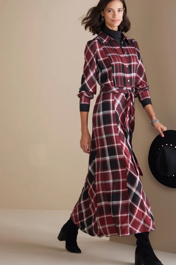 Everyday Styles | patterned-Soft Surroundings Gayle Tartan Dress Cabernet