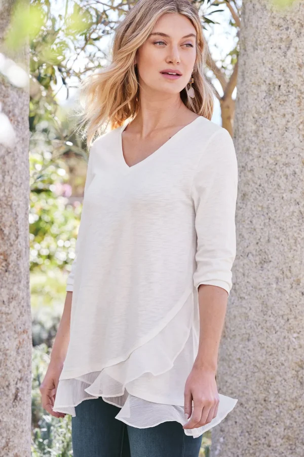 Feminine Flourish | three quarter length-Soft Surroundings Grace Top Rosey Red