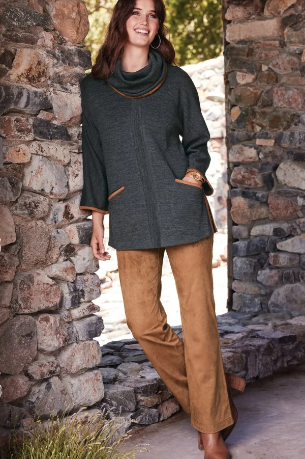 long sleeve | pullovers-Soft Surroundings Hanna Convertible Tunic Charcoal Heather