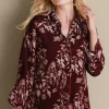 EVelvet Styles | elbow length-Soft Surroundings Icon Silk Velvet Poets Shirt Red Floral