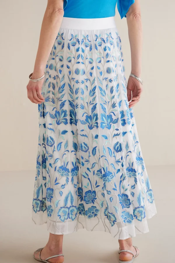 Skirts-Soft Surroundings Imani Maxi Skirt Blue Dream Embroidery