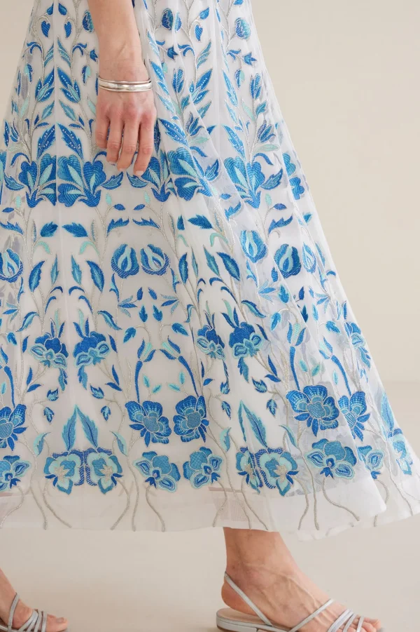 Skirts-Soft Surroundings Imani Maxi Skirt Blue Dream Embroidery