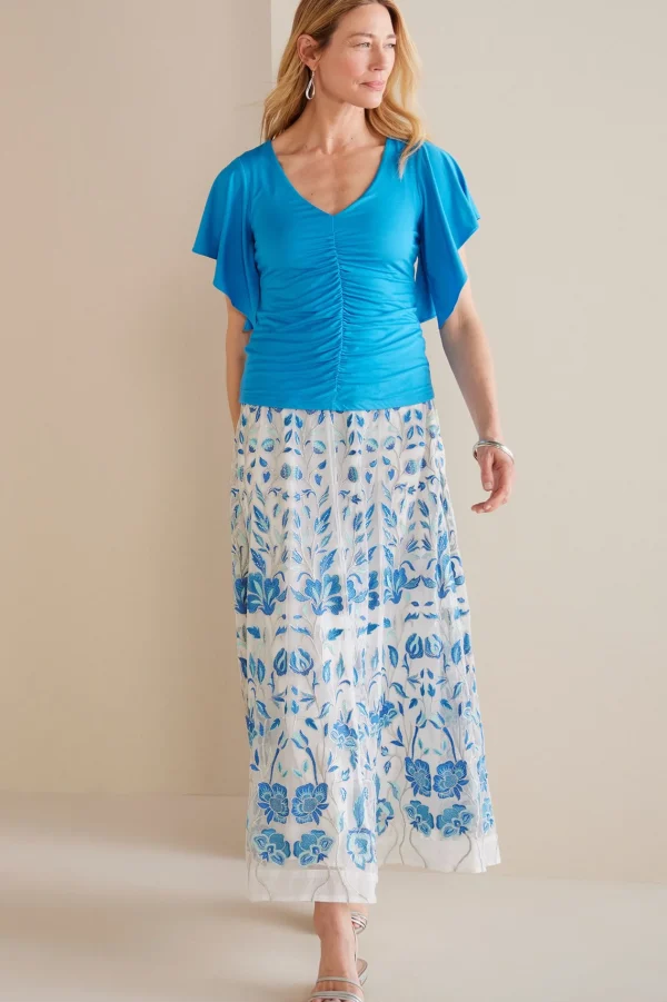 Skirts-Soft Surroundings Imani Maxi Skirt Blue Dream Embroidery