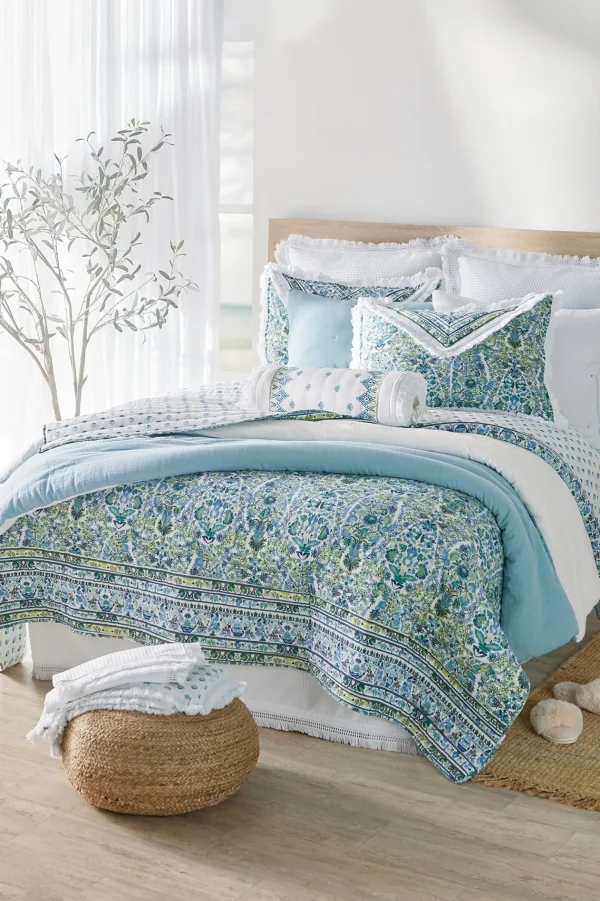pillowcases & shams-Soft Surroundings Ivy May Reversible Gauze Sham Indigo & White