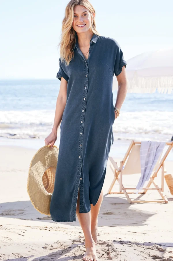 Into The Blues | Everyday Styles-Soft Surroundings Je Veux Midi Shirtdress Denim Blue