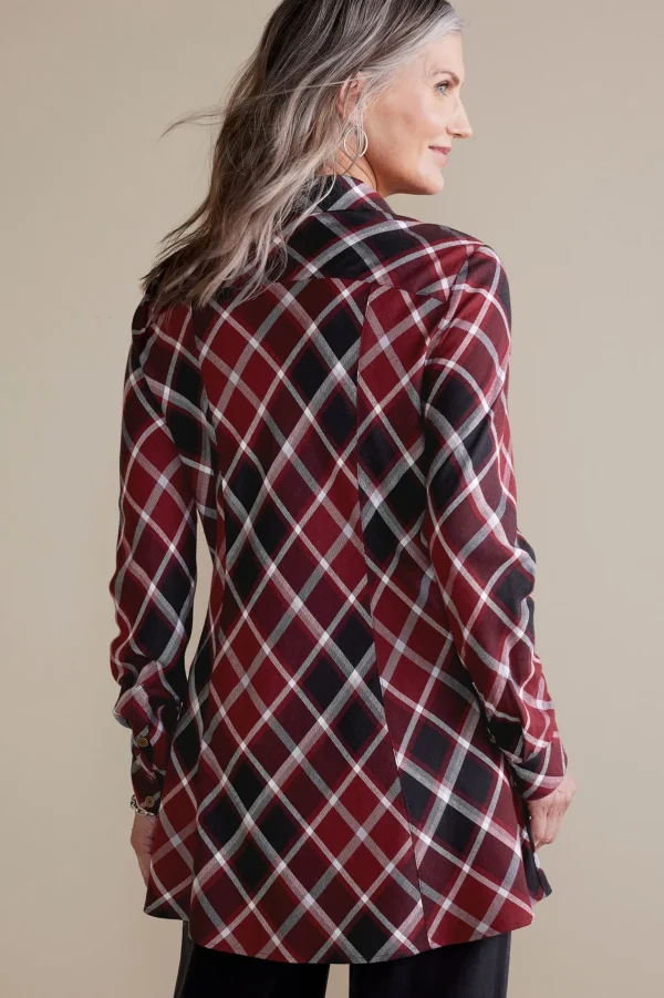 Everyday Styles | long sleeve-Soft Surroundings Joelle Plaid Tunic Cabernet Plaid