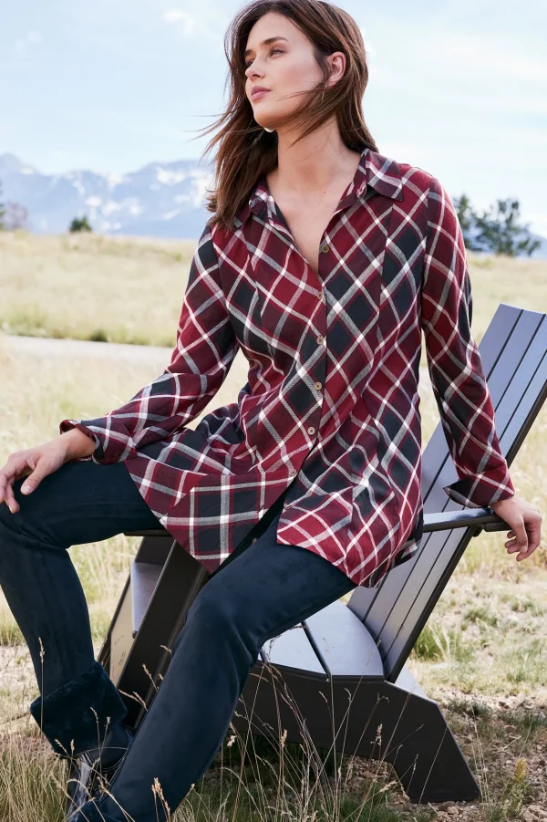 Everyday Styles | long sleeve-Soft Surroundings Joelle Plaid Tunic Cabernet Plaid