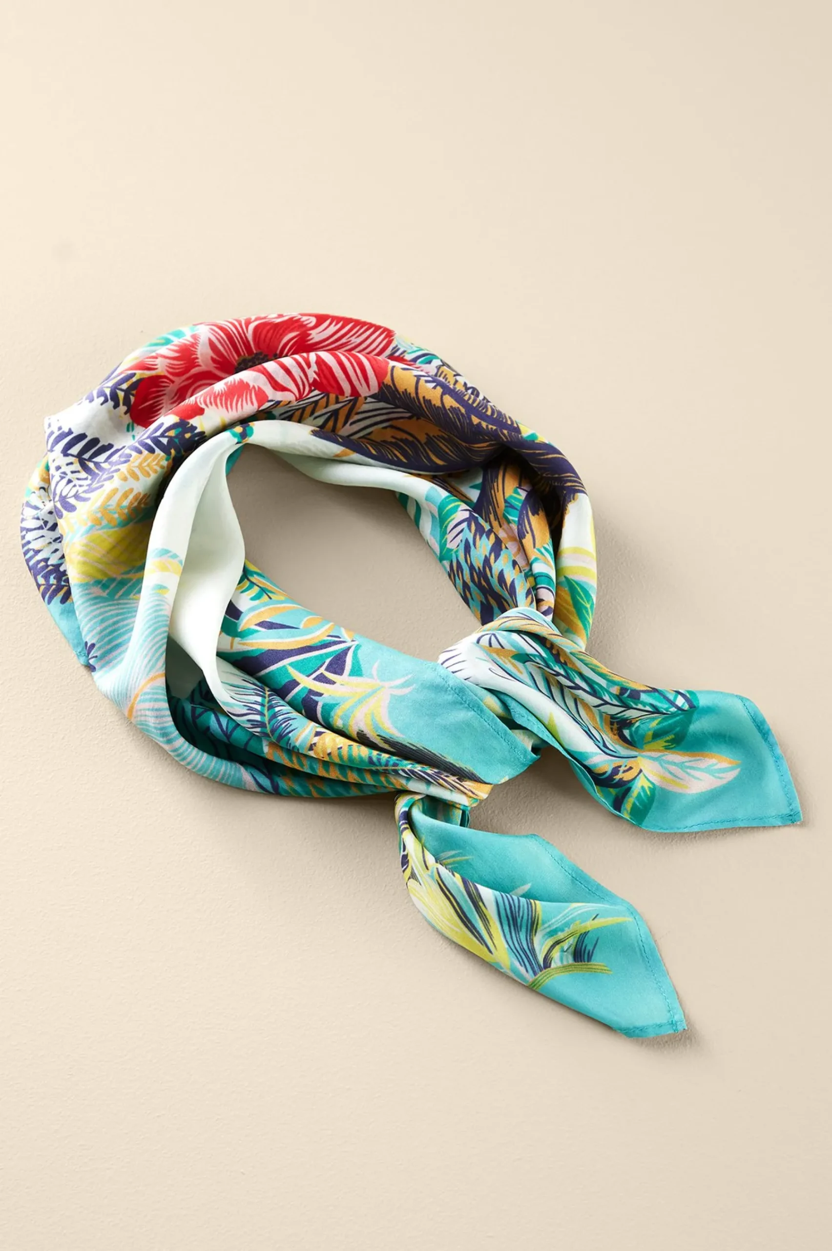 jungle_leaves_silk_scarf_0.webp Scarves & Wraps-Soft Surroundings Jungle Leaves Silk Scarf Aqua Multi