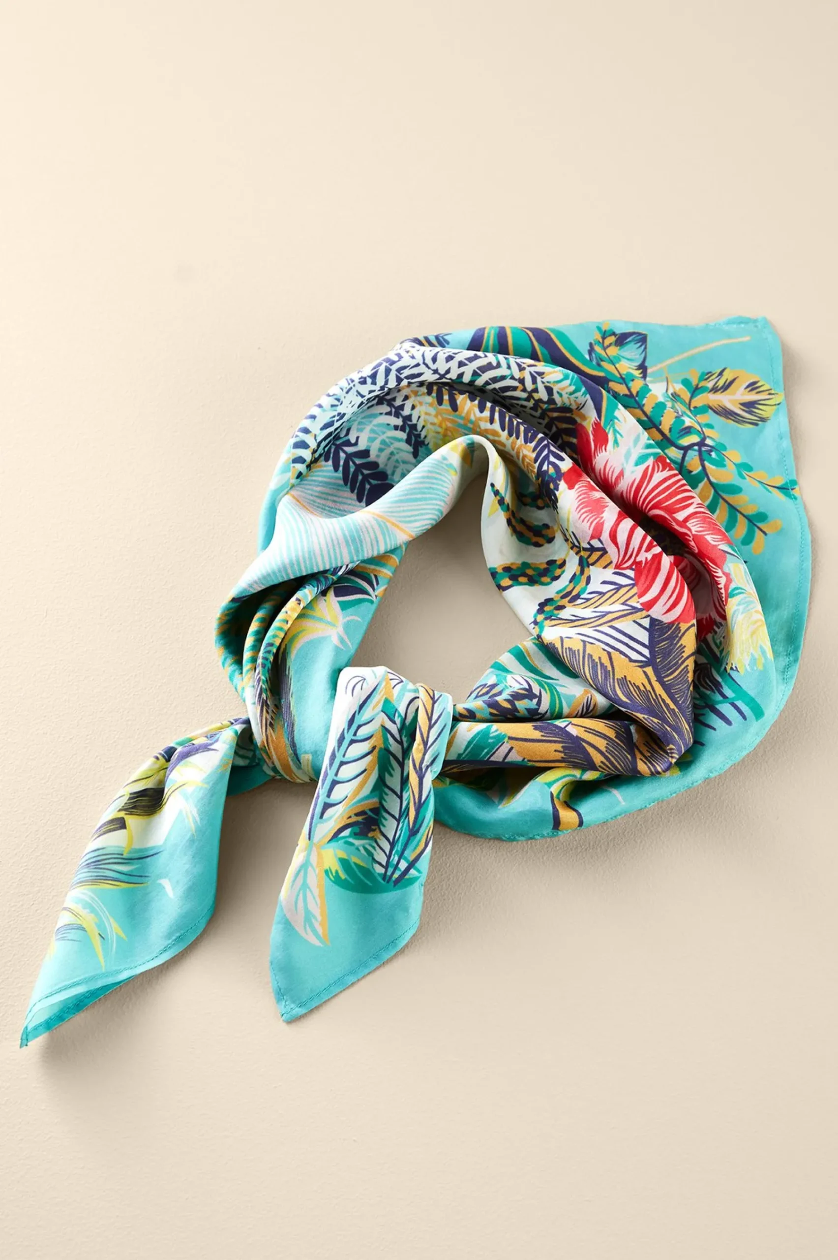 jungle_leaves_silk_scarf_1.webp Scarves & Wraps-Soft Surroundings Jungle Leaves Silk Scarf Aqua Multi