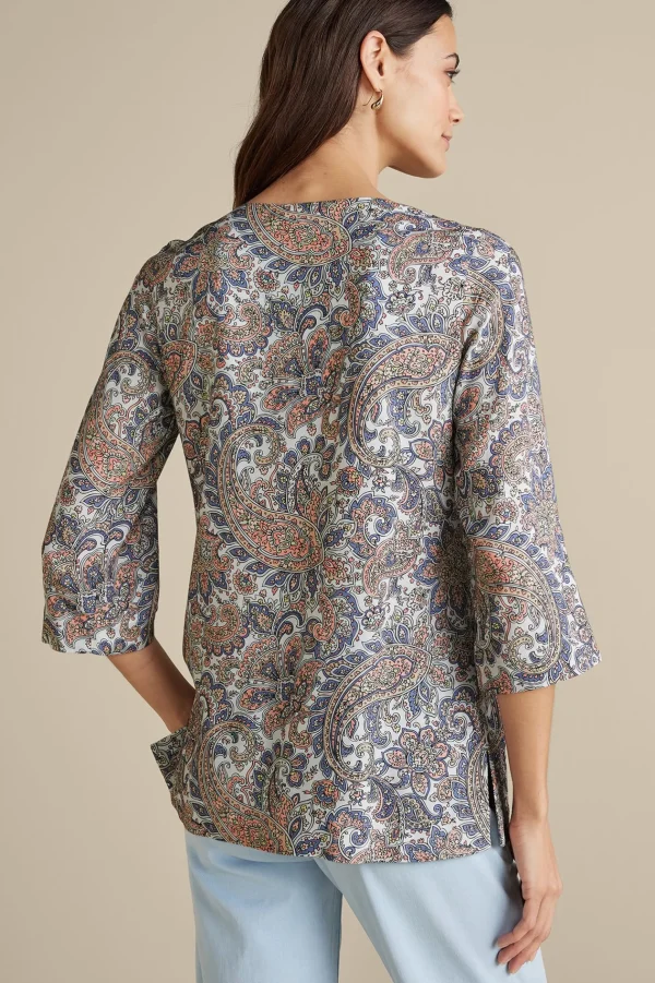Global Artistry | long sleeve-Soft Surroundings Kaimana Embellished Tunic Spring Paisley