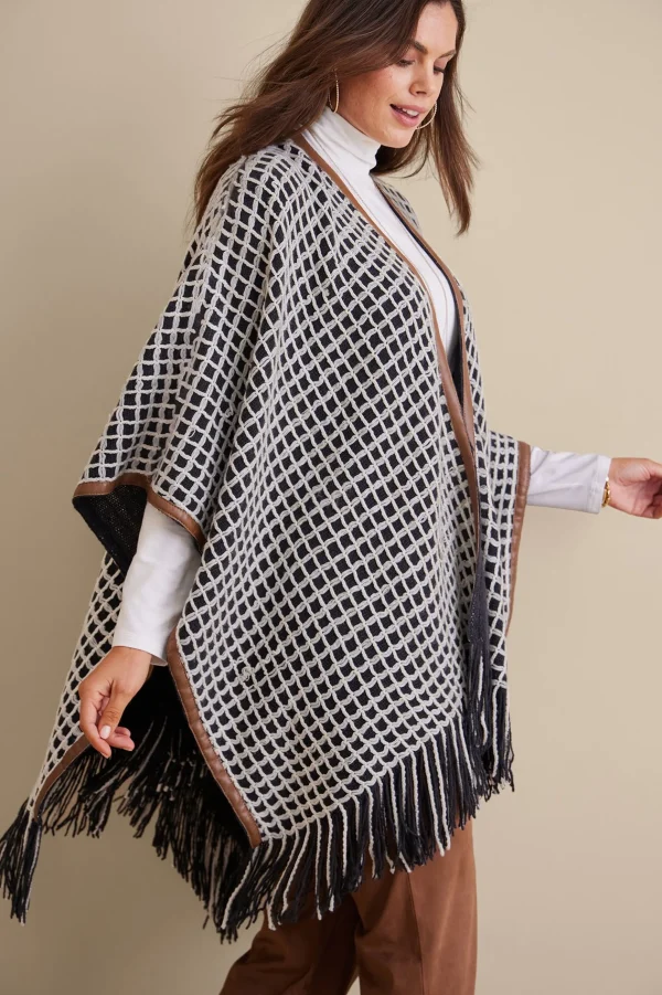 Scarves & Wraps-Soft Surroundings Kareli Plaid Topper Black/White