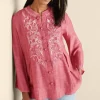 Feminine Flourish | Vacation Shop-Soft Surroundings Kateri Soutache Embroidered Top Fuchsia Pink