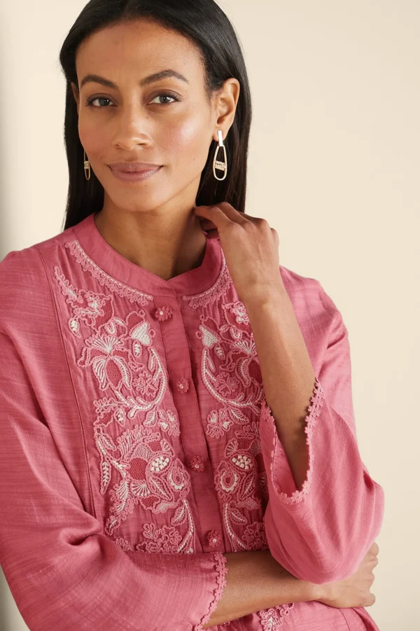 Feminine Flourish | Vacation Shop-Soft Surroundings Kateri Soutache Embroidered Top Fuchsia Pink