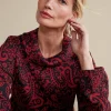 Everyday Styles | long sleeve-Soft Surroundings Kendra Waffle Top Red/Black Paisley