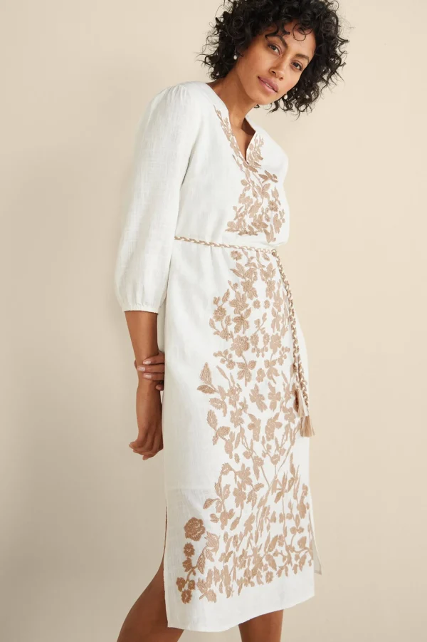 Feminine Flourish | Vacation Shop-Soft Surroundings Kimora Embroidered Midi Dress Ivory Pearl