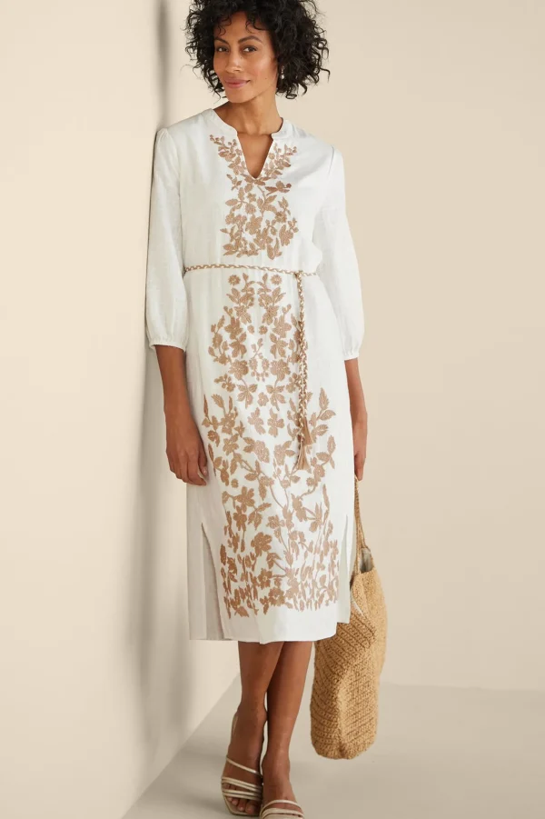 Feminine Flourish | Vacation Shop-Soft Surroundings Kimora Embroidered Midi Dress Ivory Pearl