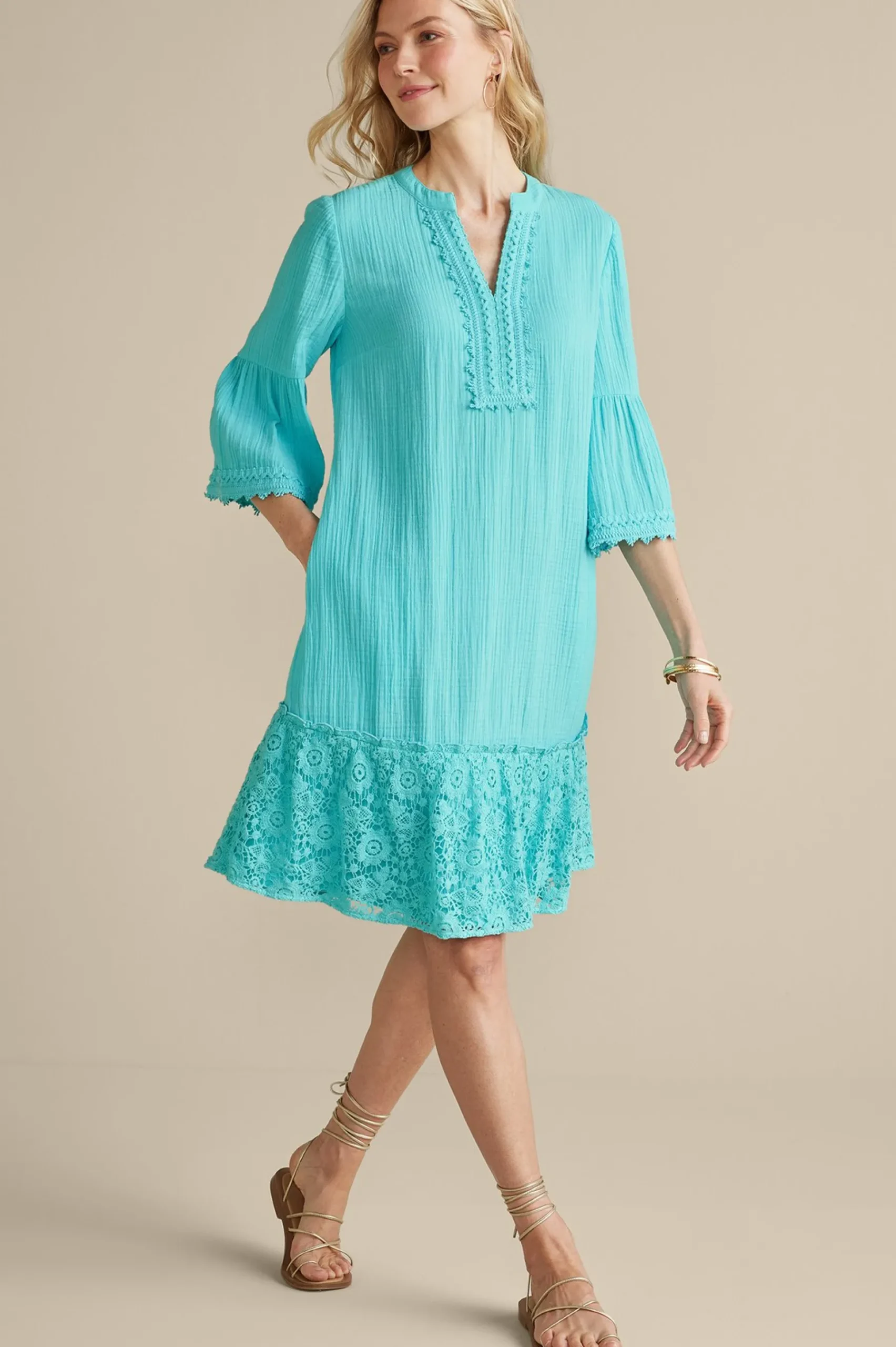 kiona_gauze_short_dress_0.webp Into The Blues | Vacation Shop-Soft Surroundings Kiona Gauze Short Dress Hawaiian Aqua