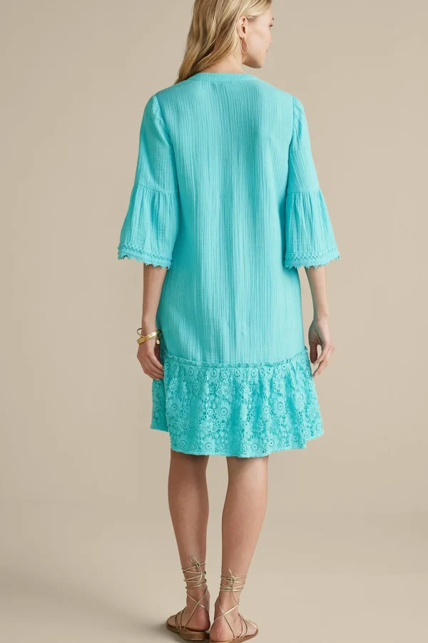 Into The Blues | Vacation Shop-Soft Surroundings Kiona Gauze Short Dress Hawaiian Aqua