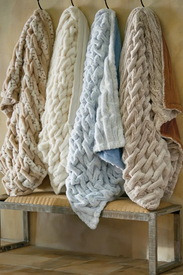 Throws | Bedding Essentials-Soft Surroundings La Parisienne Faux Fur Throw Tipped Midnight