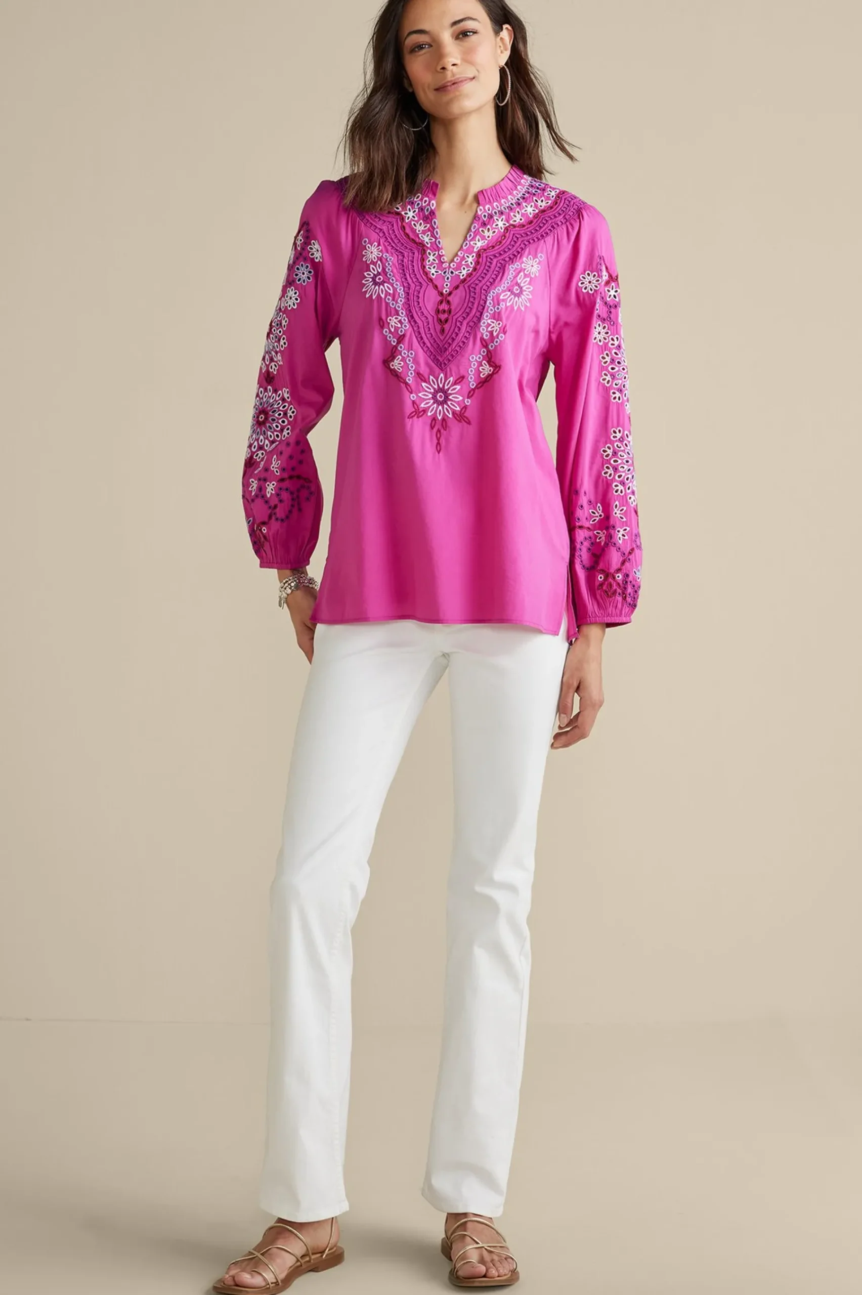 laney_voile_blouse_1.webp Feminine Flourish | Vacation Shop-Soft Surroundings Laney Voile Blouse Rose Violet