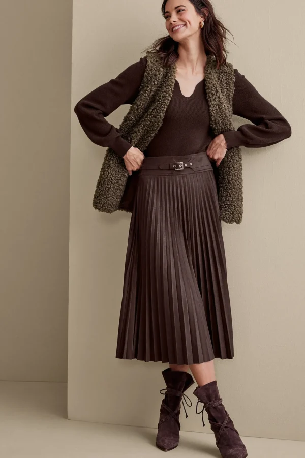 Skirts-Soft Surroundings Lavina Faux Suede Skirt Dark Brown