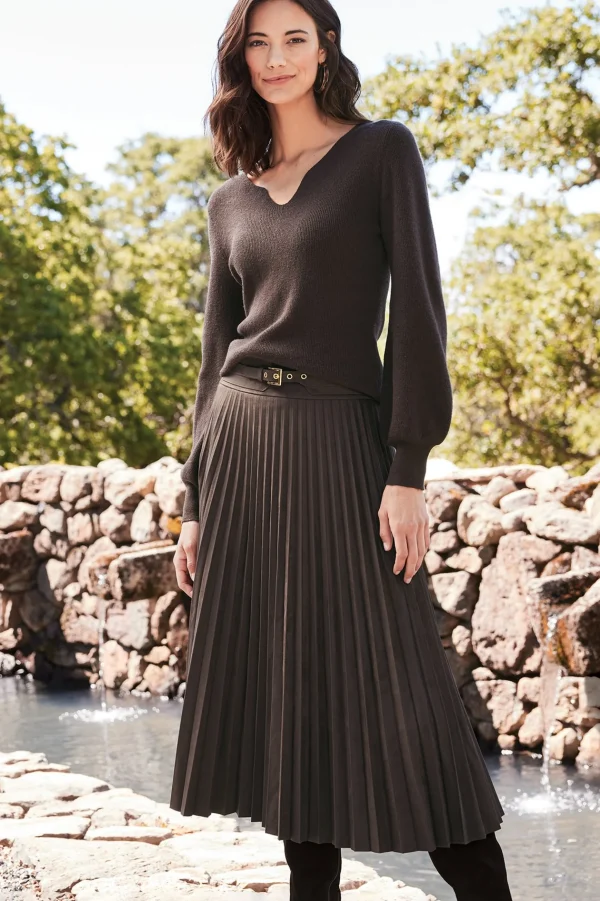 Skirts-Soft Surroundings Lavina Faux Suede Skirt Dark Brown