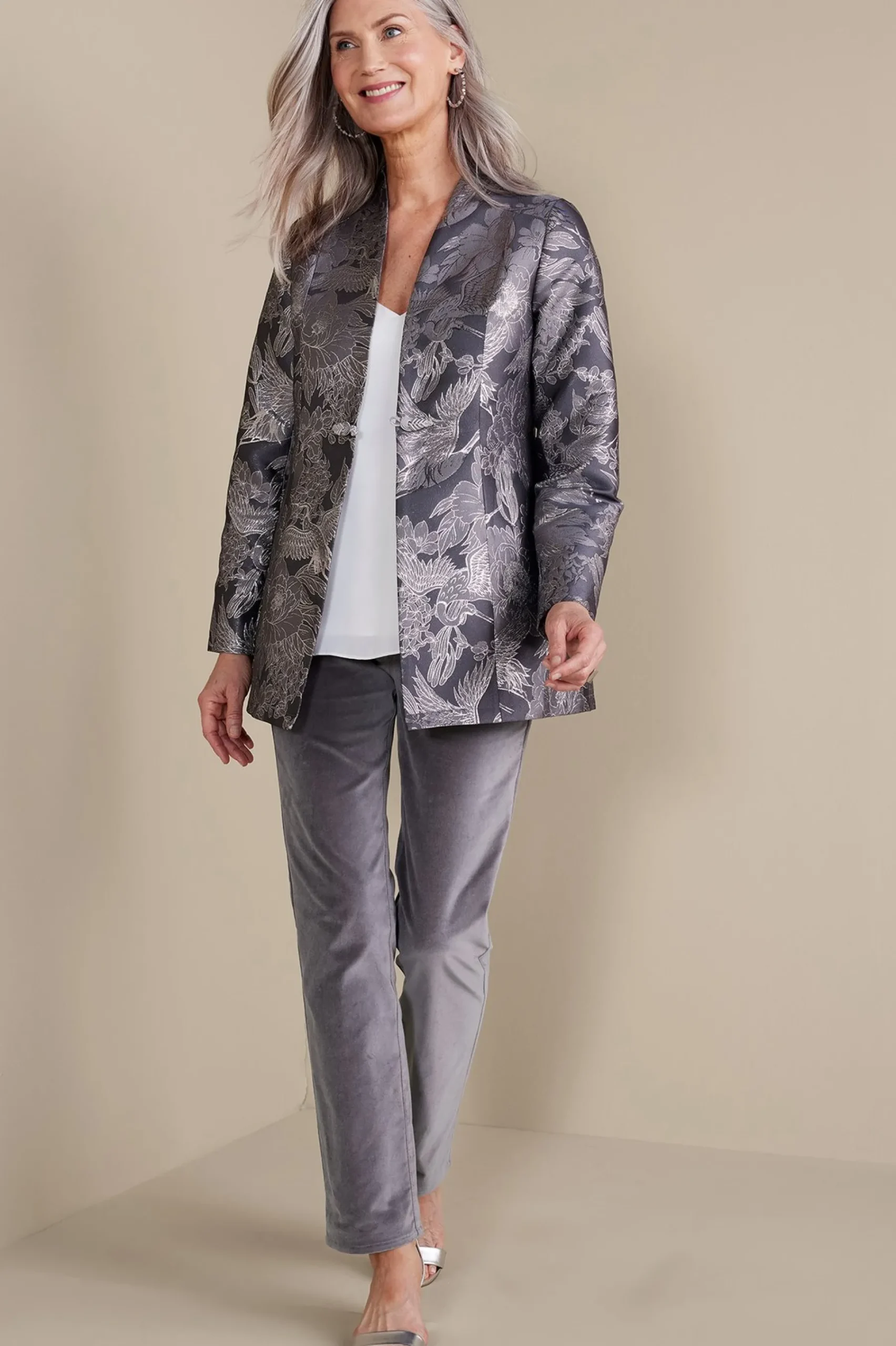lismore_jacquard_jacket_1.webp Global Artistry | Jackets & Coats-Soft Surroundings Lismore Jacquard Jacket Gray Tapestry