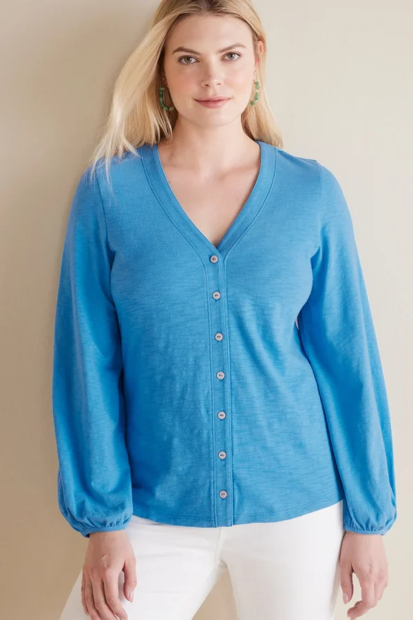long sleeve | shirts-Soft Surroundings Lorna Button Front Top Swedish Blue