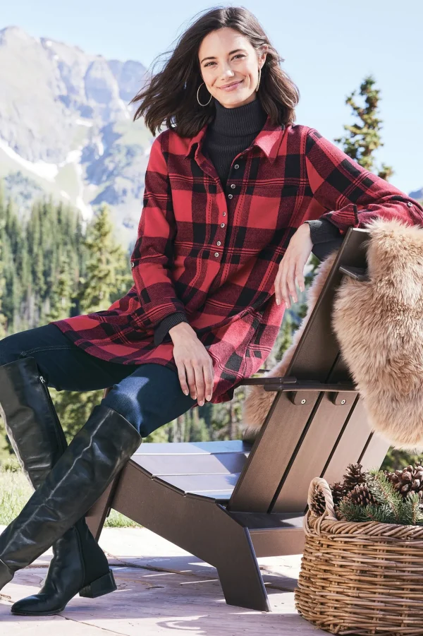 Into The Blues | Wear Now Styles-Soft Surroundings Mad About Plaid Tunic Light Blue Plaid