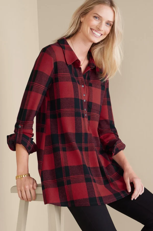 Into The Blues | Wear Now Styles-Soft Surroundings Mad About Plaid Tunic Light Blue Plaid