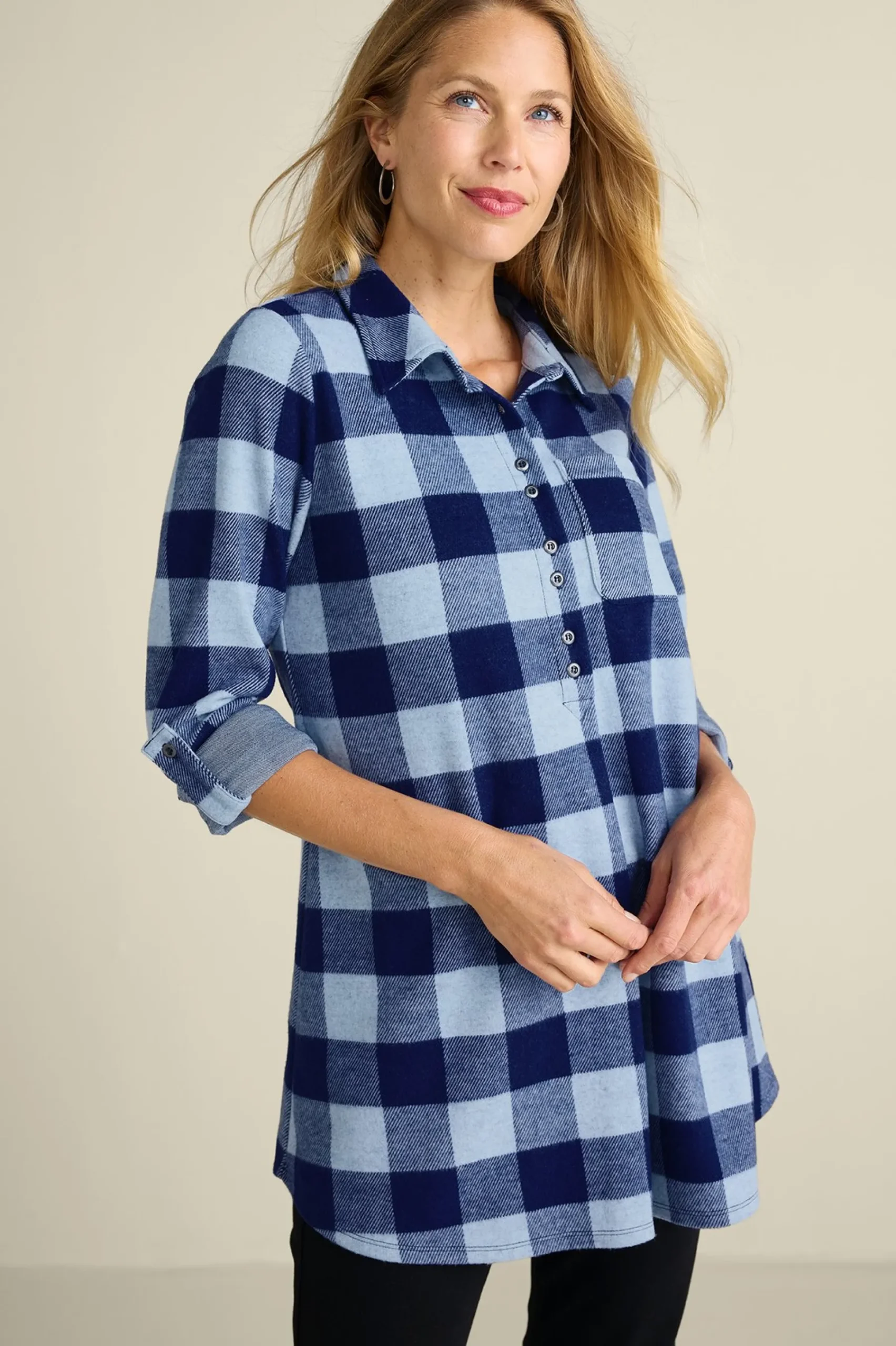 mad_about_plaid_tunic_i_0.webp Everyday Styles | long sleeve-Soft Surroundings Mad About Plaid Tunic I Charcoal