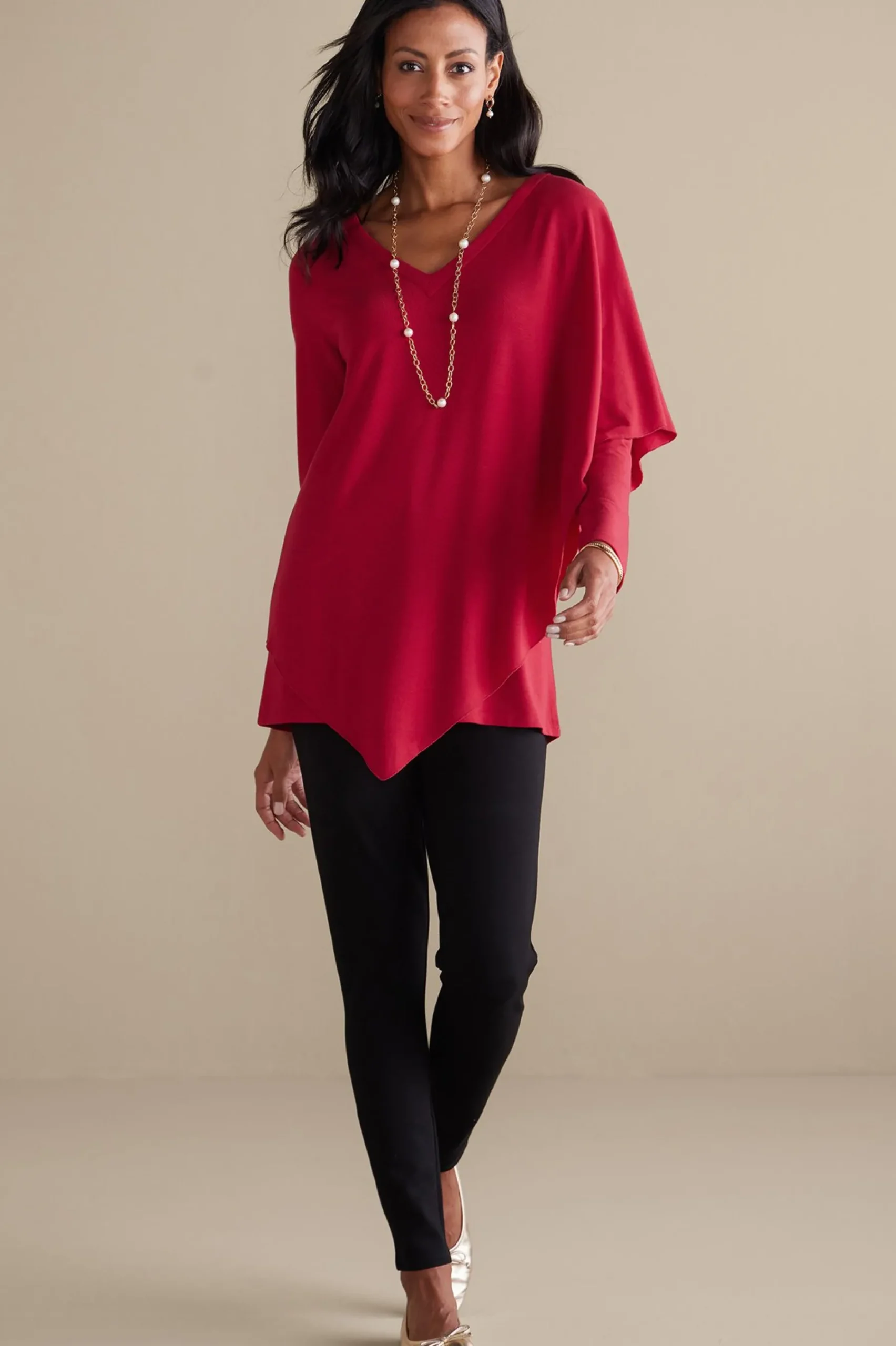 madeline_tunic_1.webp Everyday Styles | long sleeve-Soft Surroundings Madeline Tunic Sangria Red
