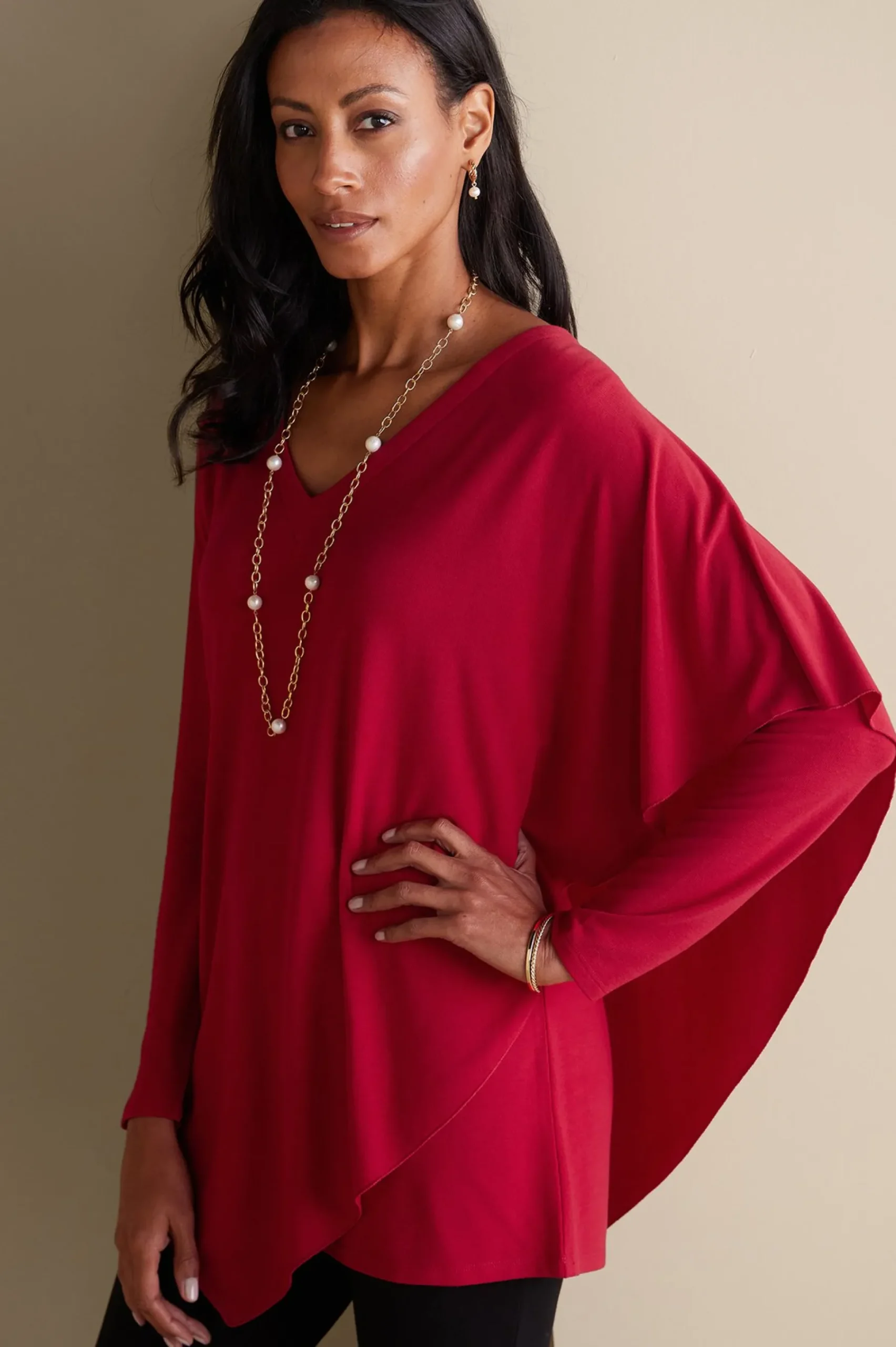 madeline_tunic_3.webp Everyday Styles | long sleeve-Soft Surroundings Madeline Tunic Sangria Red