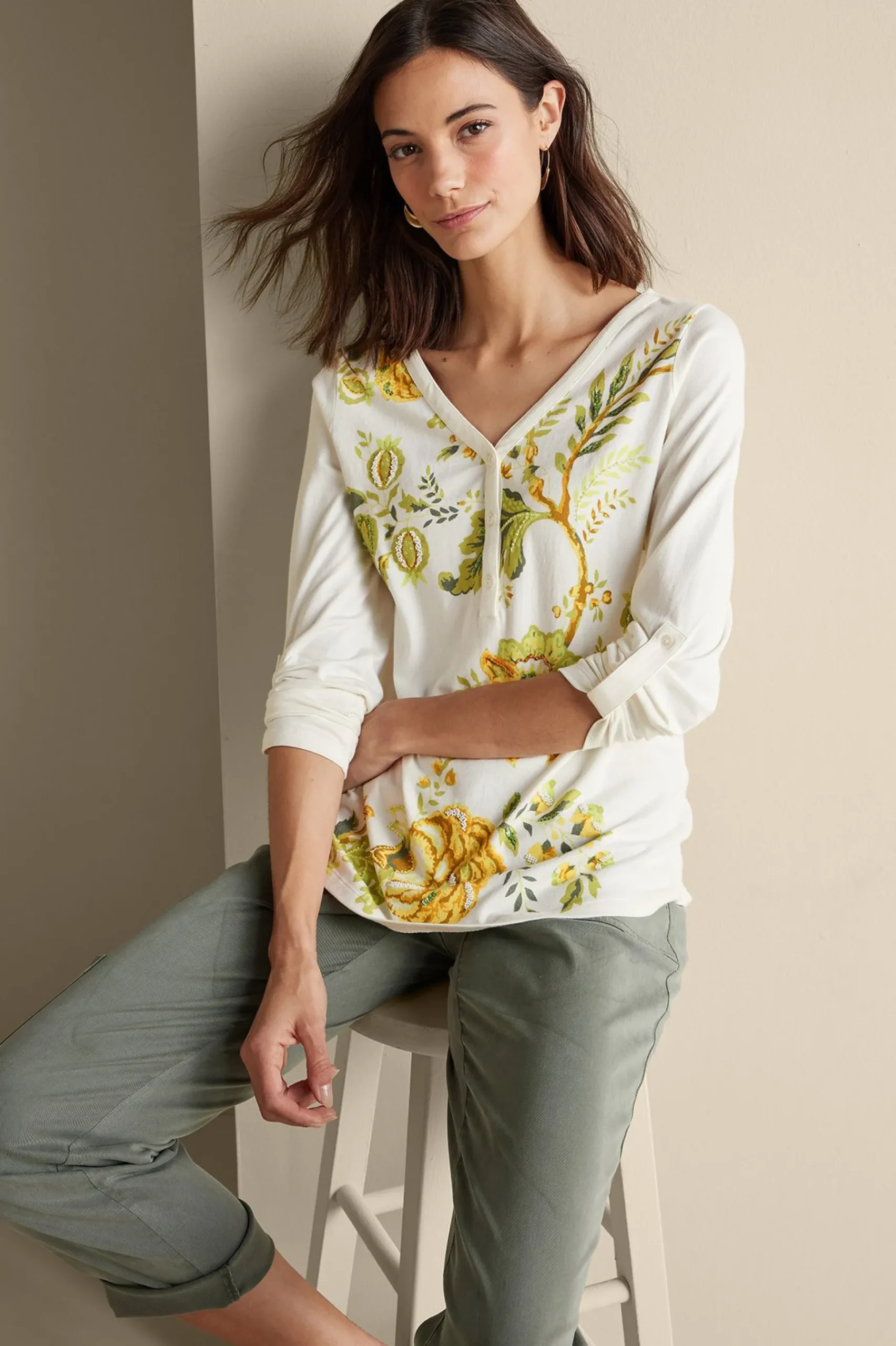 maja_printed_pullover_5.webp Wear Now Styles | long sleeve-Soft Surroundings Maja Printed Pullover Green Florals