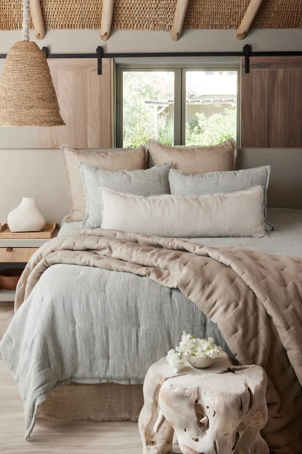 quilts, coverlets & duvet covers-Soft Surroundings Marcella Linen Reversible Quilt Natural/Ivory