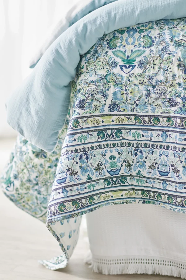 quilts, coverlets & duvet covers-Soft Surroundings Margo Iris Reversible Printed Quilt Indigo Multi