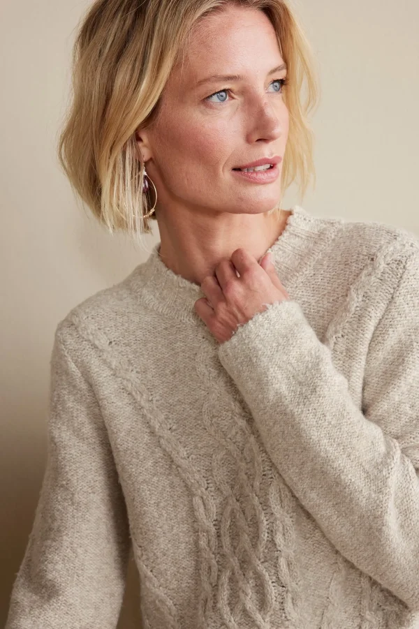 Sweaters & Cardigans | long sleeve-Soft Surroundings Marianna Cable Sweater Heather Taupe