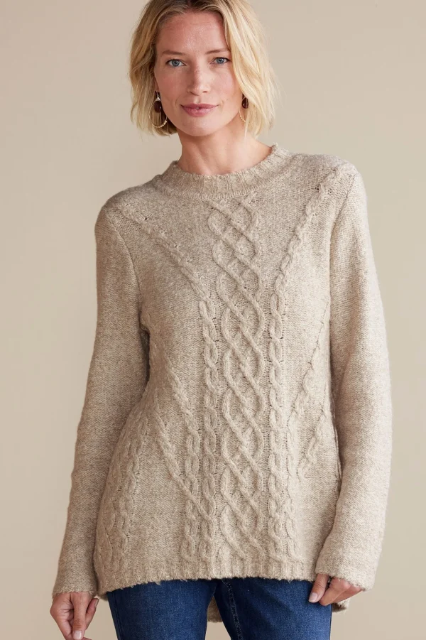 Sweaters & Cardigans | long sleeve-Soft Surroundings Marianna Cable Sweater Heather Taupe