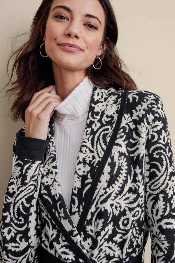 Feminine Flourish | Sweaters & Cardigans-Soft Surroundings Marika Jacquard Cardigan Antique White