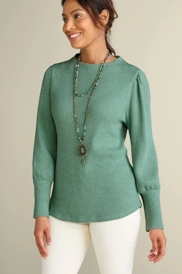 long sleeve | pullovers-Soft Surroundings Melina Waffle Pullover Heather Driftwood