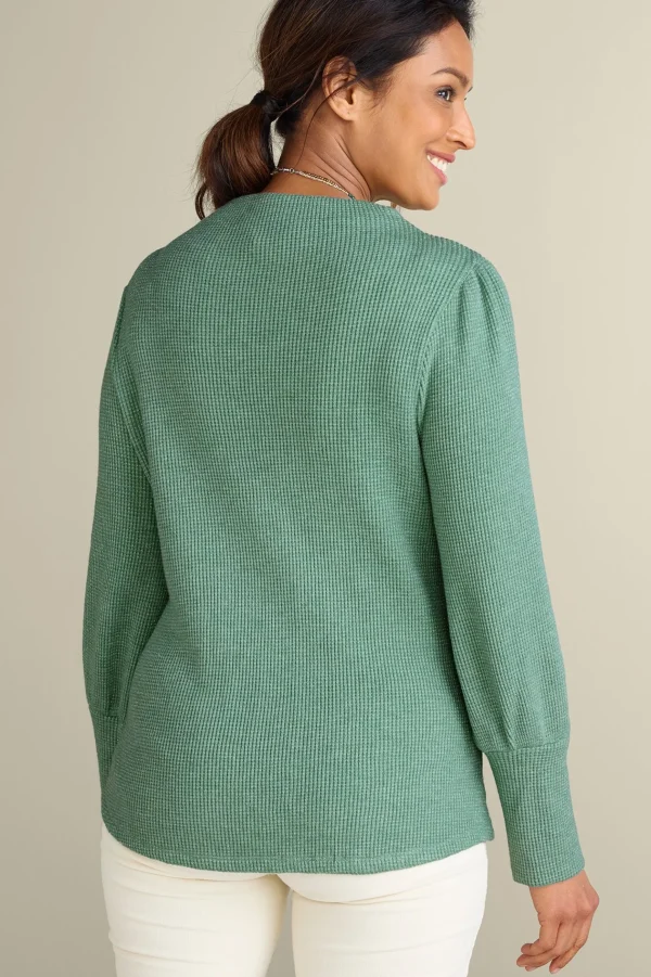 long sleeve | pullovers-Soft Surroundings Melina Waffle Pullover Heather Driftwood