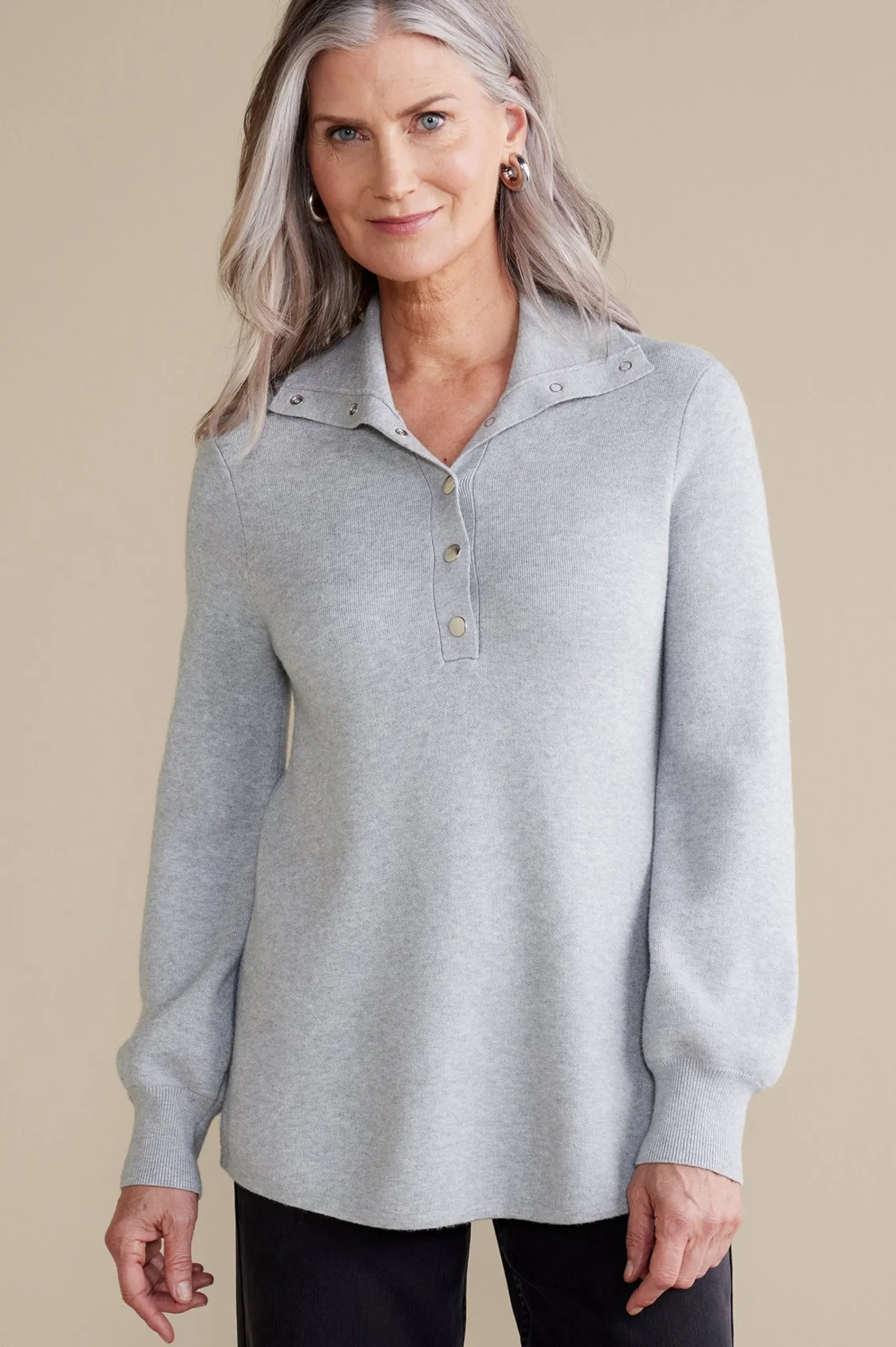 meria_sweater_tunic_1.webp Feminine Flourish | Everyday Styles-Soft Surroundings Meria Sweater Tunic Medium Grey Heather